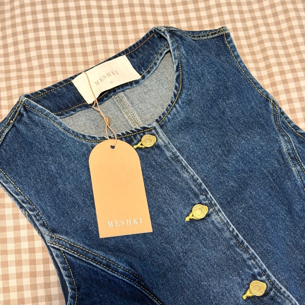 Meshki Abel Denim Button Up Top - Dark Blue NWT - Picture 5 of 6